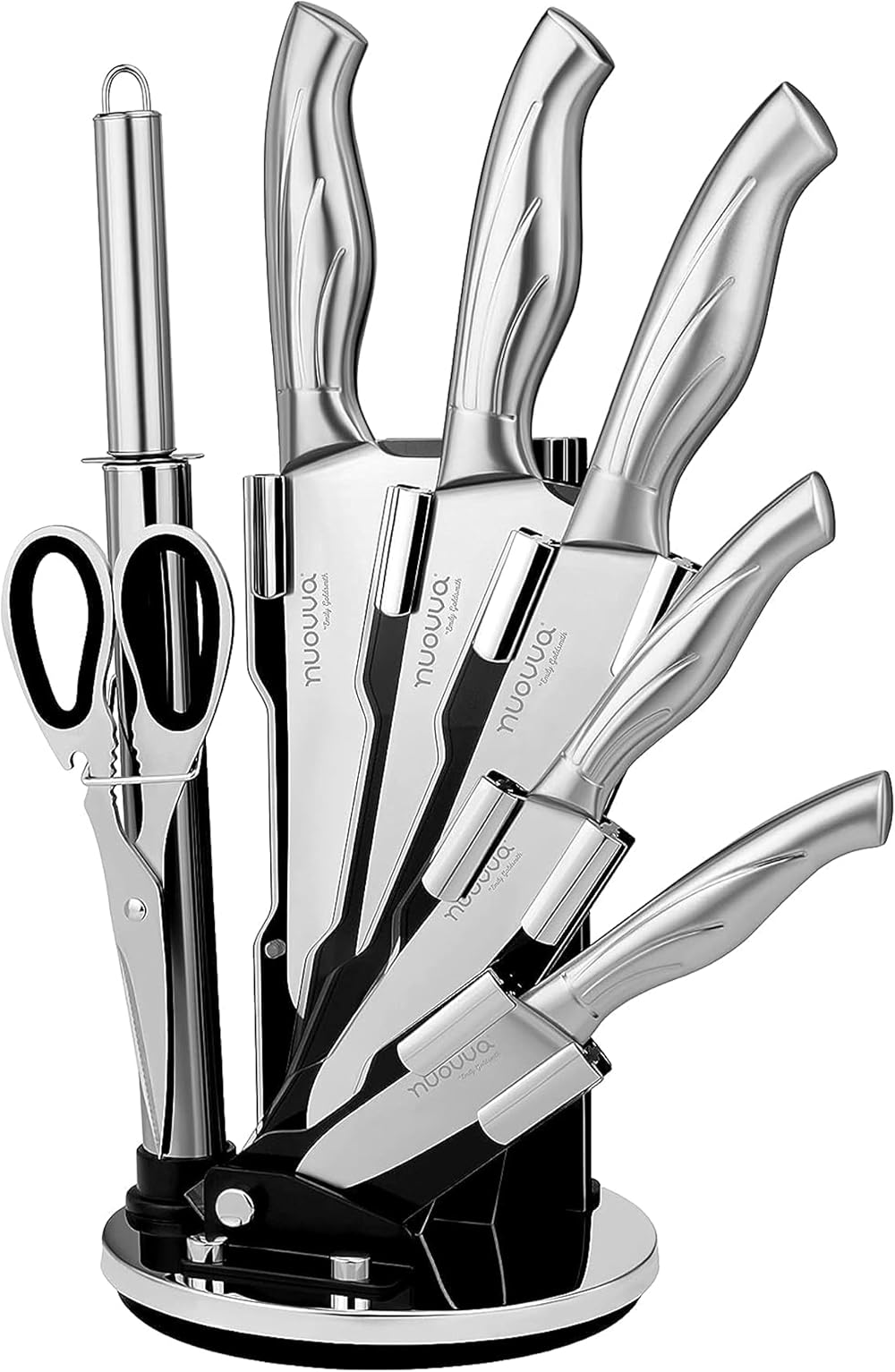 nuovva Kitchen Knife Set with Rotating Stand 7 pcs Sharp Stainless Steel