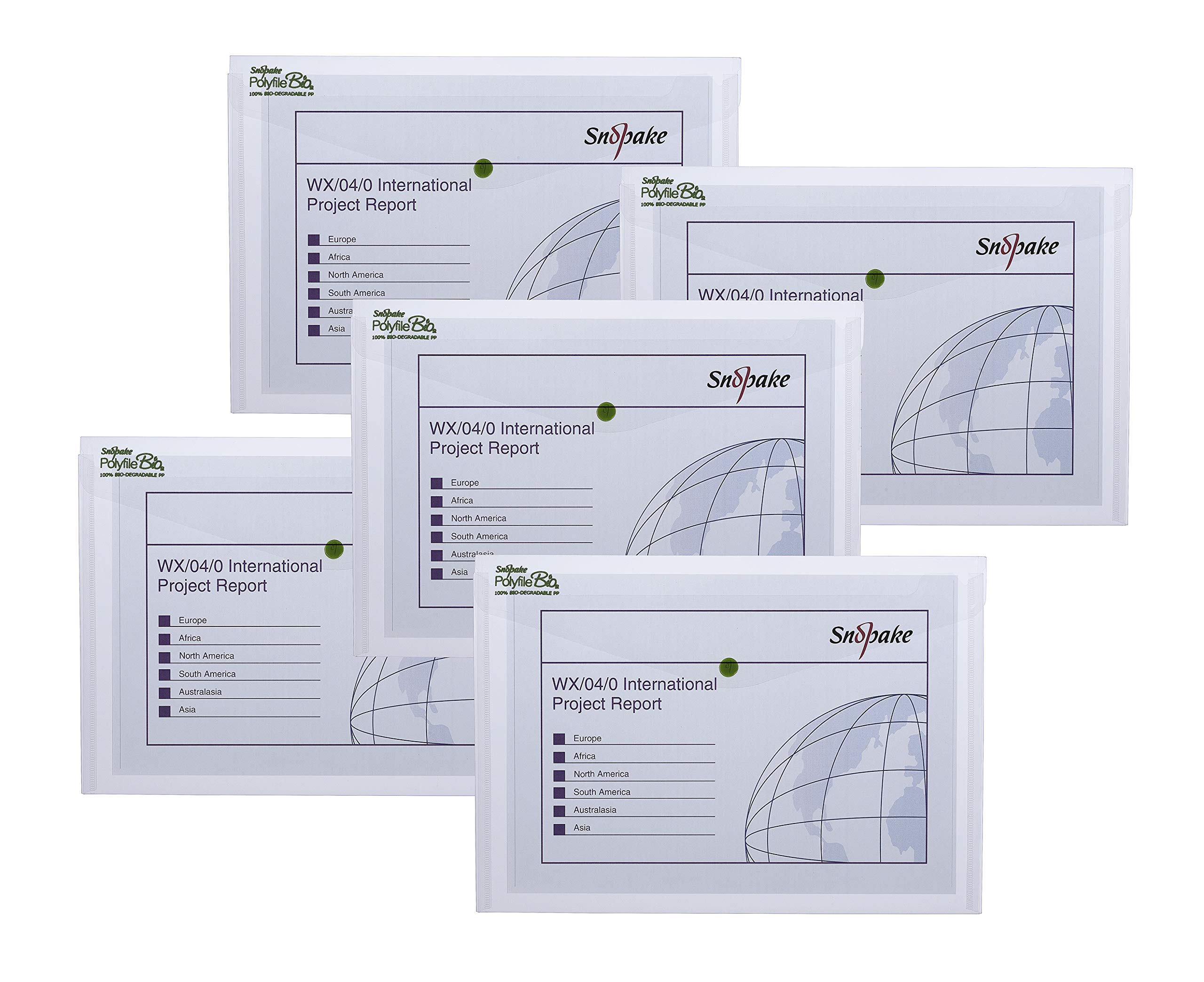 Snopake A4 Bio2 Polyfile Popper Wallet – Clear [Pack of 5] Recyclable and Biodegradable Polypropylene File/Folder [15428]