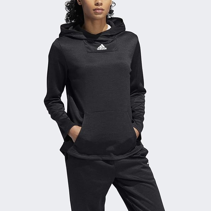 adidas Women's Team Issue Pull-over Hooded Sweatshirt Hoodie, Black/Heather/White, L: Amazon.co 
