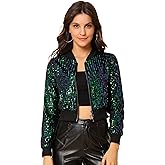 Allegra K Women Cropped Sequin Jacket 2026 Long Sleeve Front Zip Glitter Sparkly Bomber Jackets Party Disco Outfit