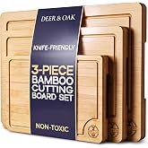 Pre-Oiled, Non Toxic 3-Piece Bamboo Cutting Board Set of 3, Pre-Oiled | 16.5 x 11 in, 12 x 8in, 9 x 6 in, Plastic-Free, Juice Grooves, Side Handles, Charcuterie Serving for Kitchen Use &middot; Deer &amp; Oak