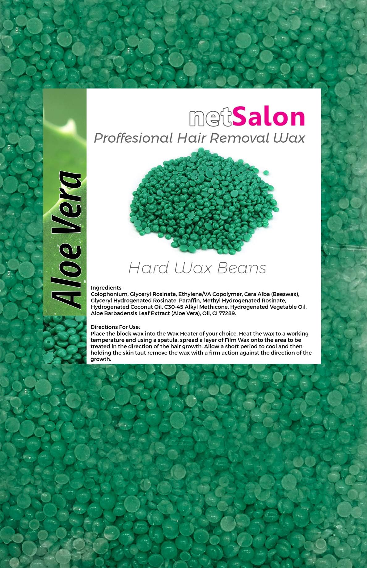 netSalon Professional Hard Wax Beads 300g Stripless Waxing Pellets Depilatory Solid Film Beans, Stripless Waxing Pellets Depilatory Solid Film Beans, Hair Removal Strip Less (Aleo Vera Green)