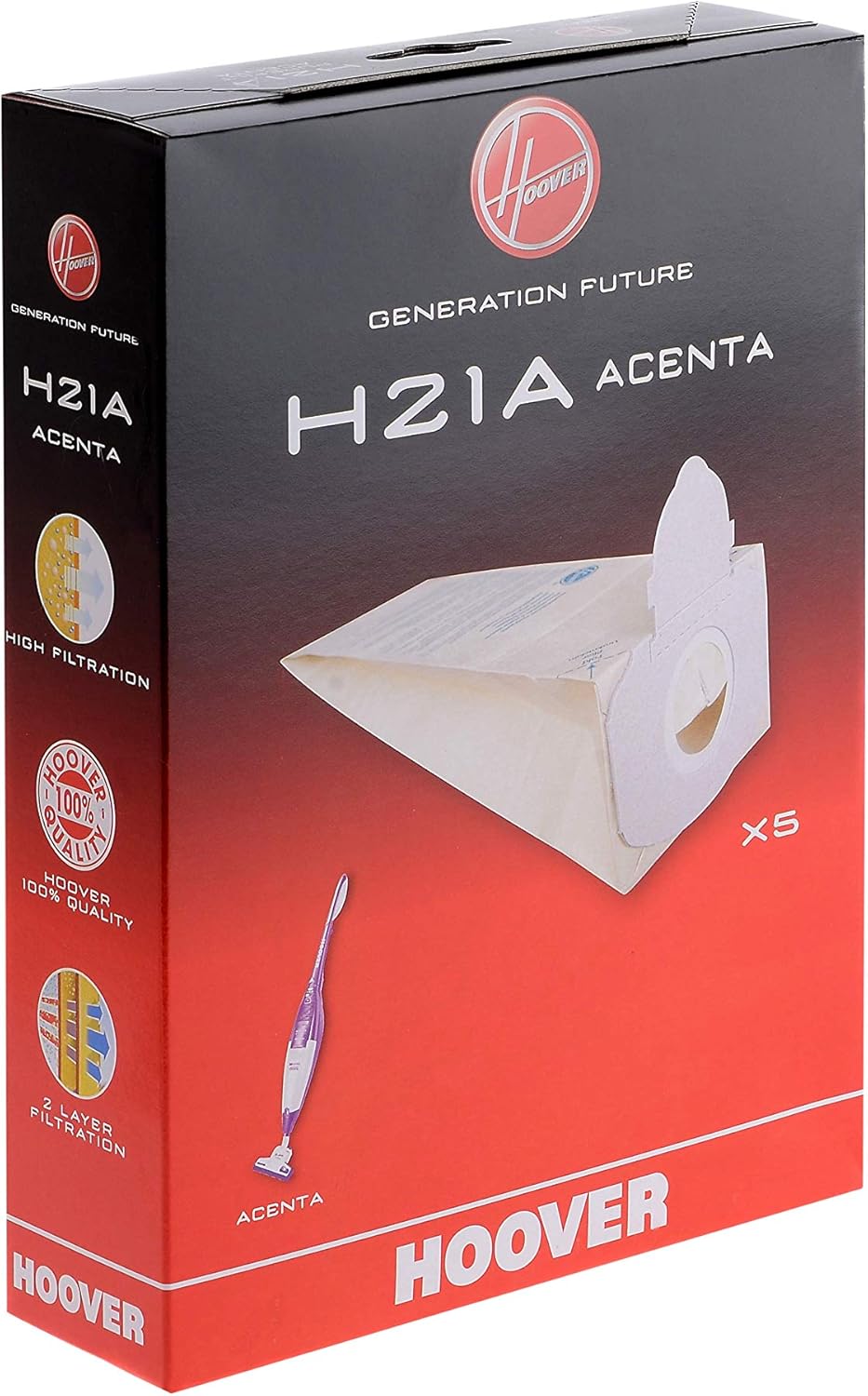 Hoover Stick Cleaners Vacuum Cleaner H21A High Filtration Paper Bag with 2 Filters