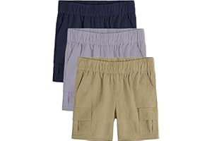 OHD 3 Pack Toddler Boys Uniform Shorts, Cargo Summer Classic Fit Elastic Waist Uniform Shorts with Pockets