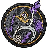 Magic Grim Reaper Wizard Scythe Patch, Embroidered Military Hook and Loop Tactical Patch Morale Patches for Jackets, Molle Vest, Bag, Backpack, Clothing, Hat, DIY Applique Accessories