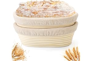 Yeatruojeet Bread Proofing Baskets Set of 2 10 inch Oval Shaped Dough Proofing Bowls W/Liners Perfect for Professional & Home