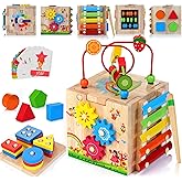 8-in-1 Wooden Activity Cube for Kids, Sorting & Stacking Toys Shape Match Xylophone Montessori Learning Toy STEM Value Pack G