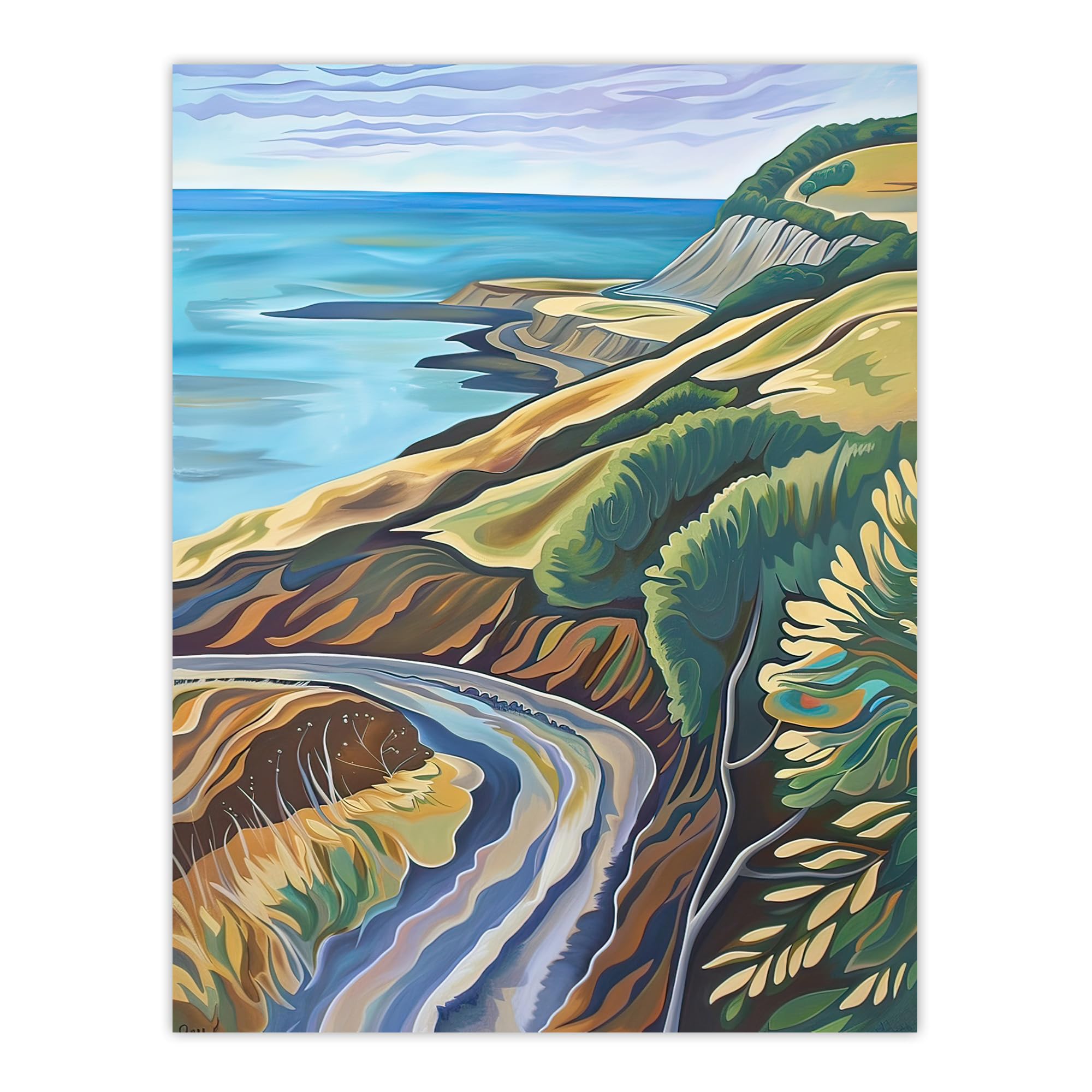 Artery8 Cleveland Way Coastal Yorkshire Moors Painting Living Room Extra Large XL Wall Art Poster Print