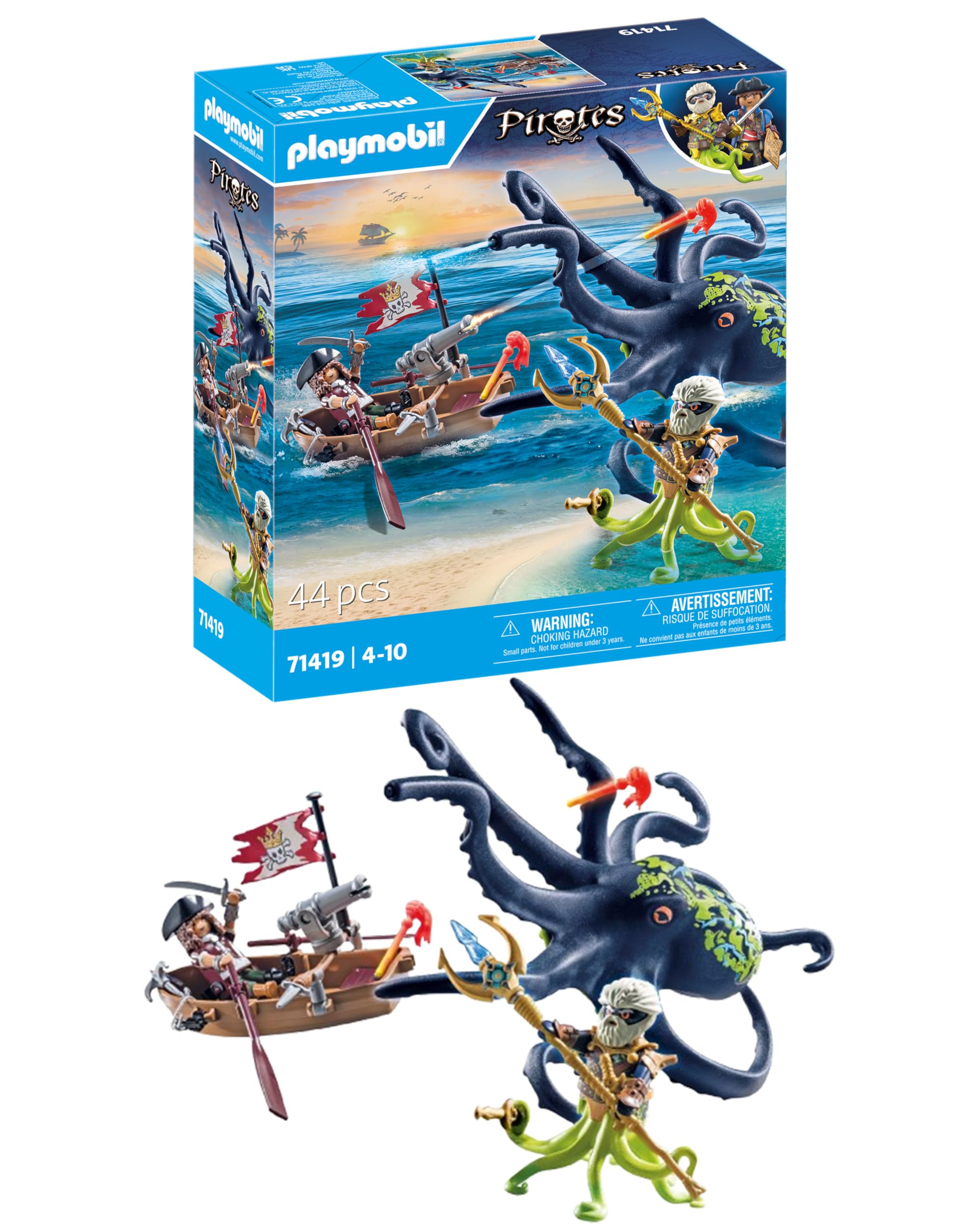 Playmobil 71419 Pirates: Pirate vs. Deeper – Battle with the Giant Octopus, fantasy pirate world, fun imaginative role-play, playsets suitable for children ages 4+ — image 1
