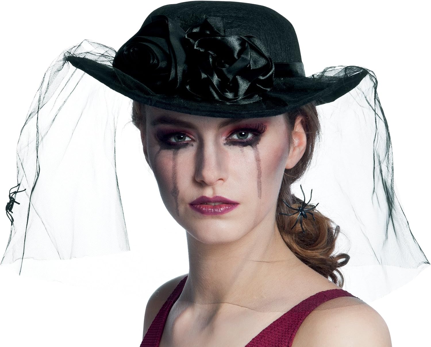 Veiled hat with a net of spiders, Black