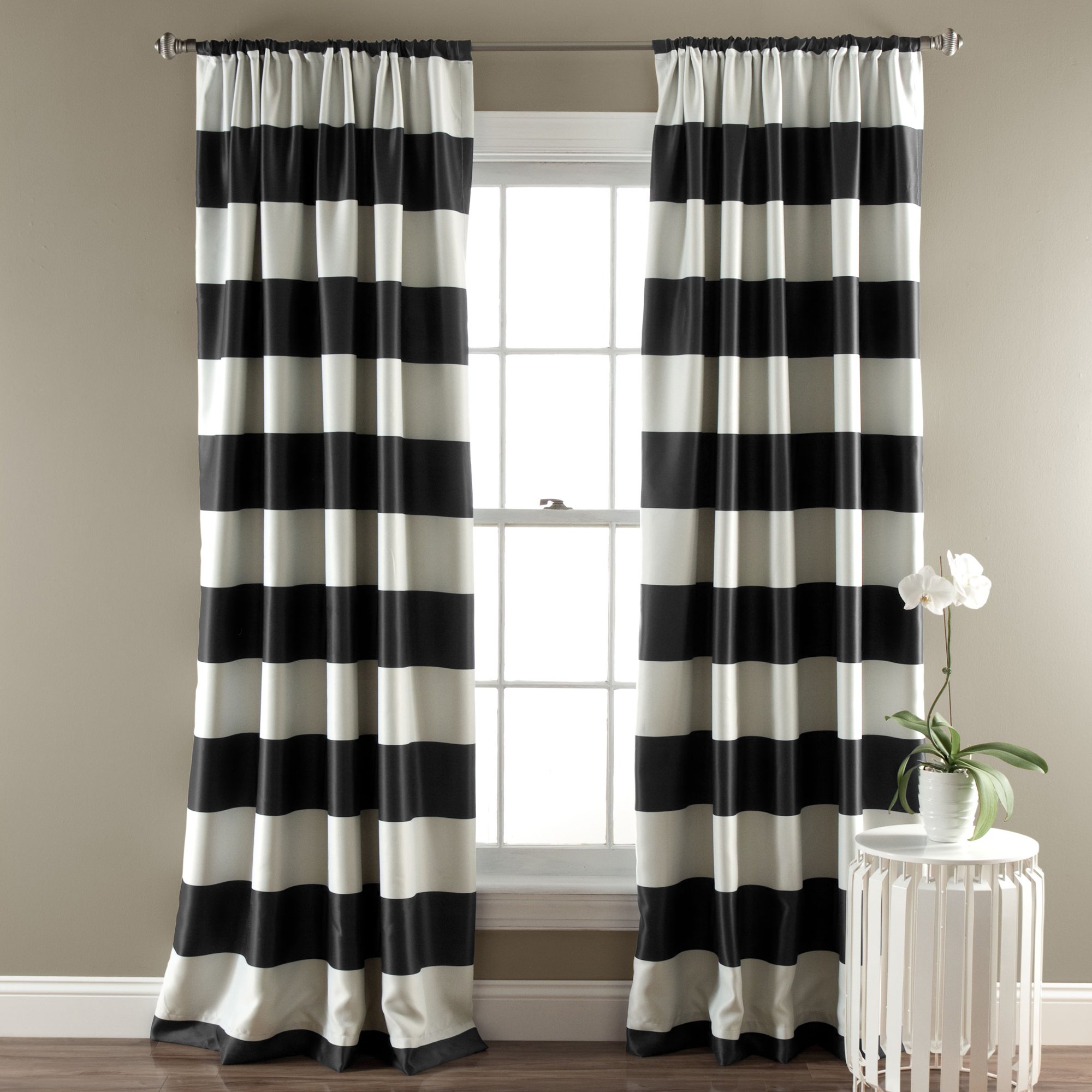 Lush Decor, 84” x 52”, Black Stripe Blackout Curtains | Light Filtering Window Panel Set (Pair) — image 1