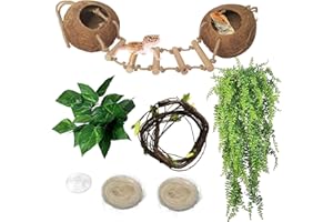 HAMILEDYI Gecko Coco Den Reptile Hideouts, Raw Coconut Husk Hut for Leopard Gecko, Sturdy Hanging Home, Climbing Porch, Hiding, Sleeping & Breeding Pad