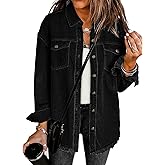 luvamia Denim Jacket for Women Oversized Button Down Casual Jean Shacket Jackets Long Sleeve Frayed Hem Western Trendy