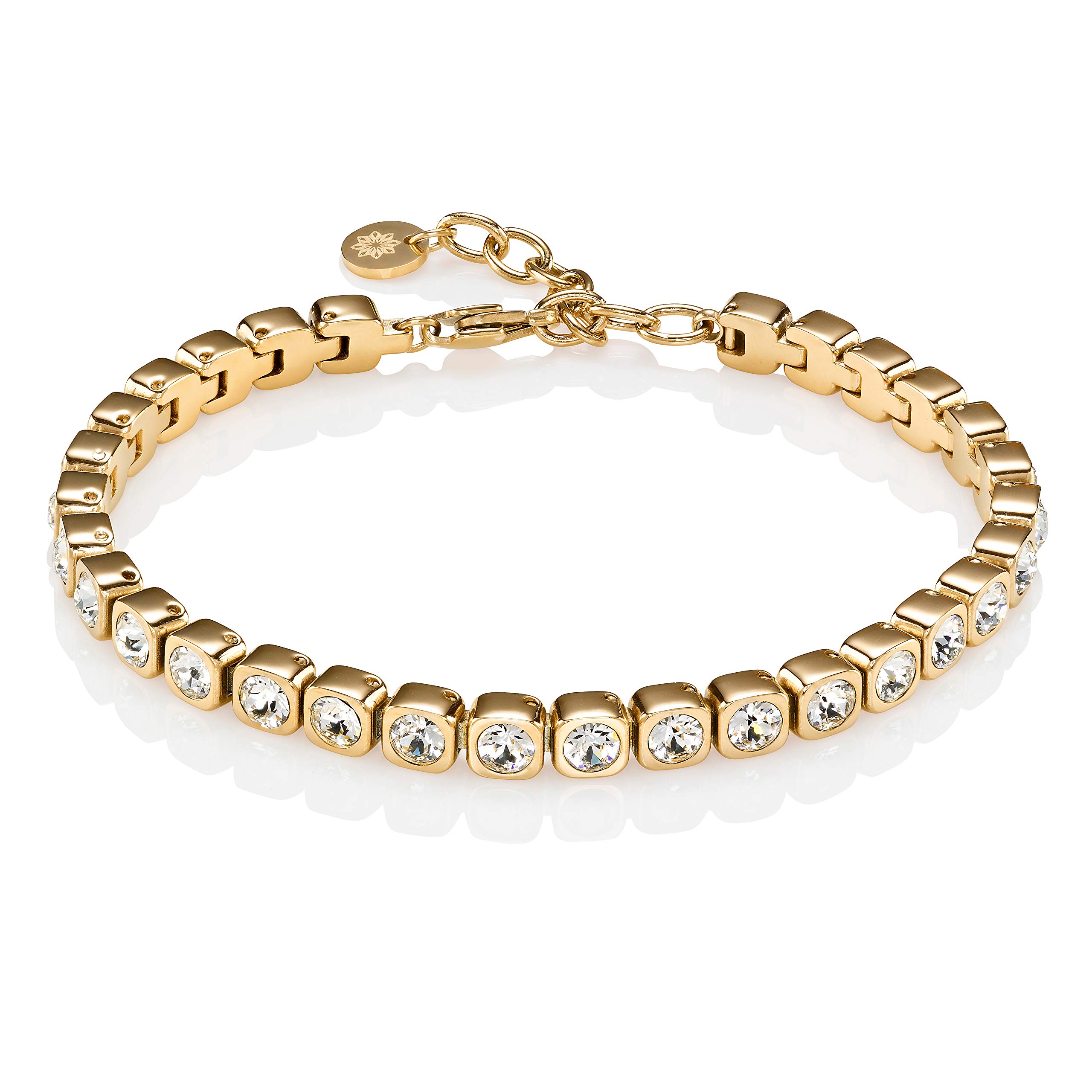 namana Tennis Bracelets for Women, Stainless Steel Tennis Bracelet in Gold, Rose Gold or Silver colour with Crystals (Gold, L)
