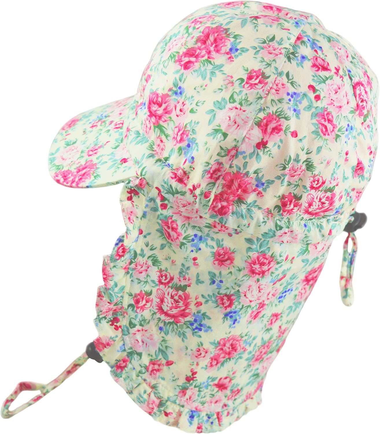 Pesci Baby Girls Sun Hats Summer Legionnaires Cap with Neck Protection Flap and Chin Strap Adjustable Frilly Floral Hat 0-2 Years