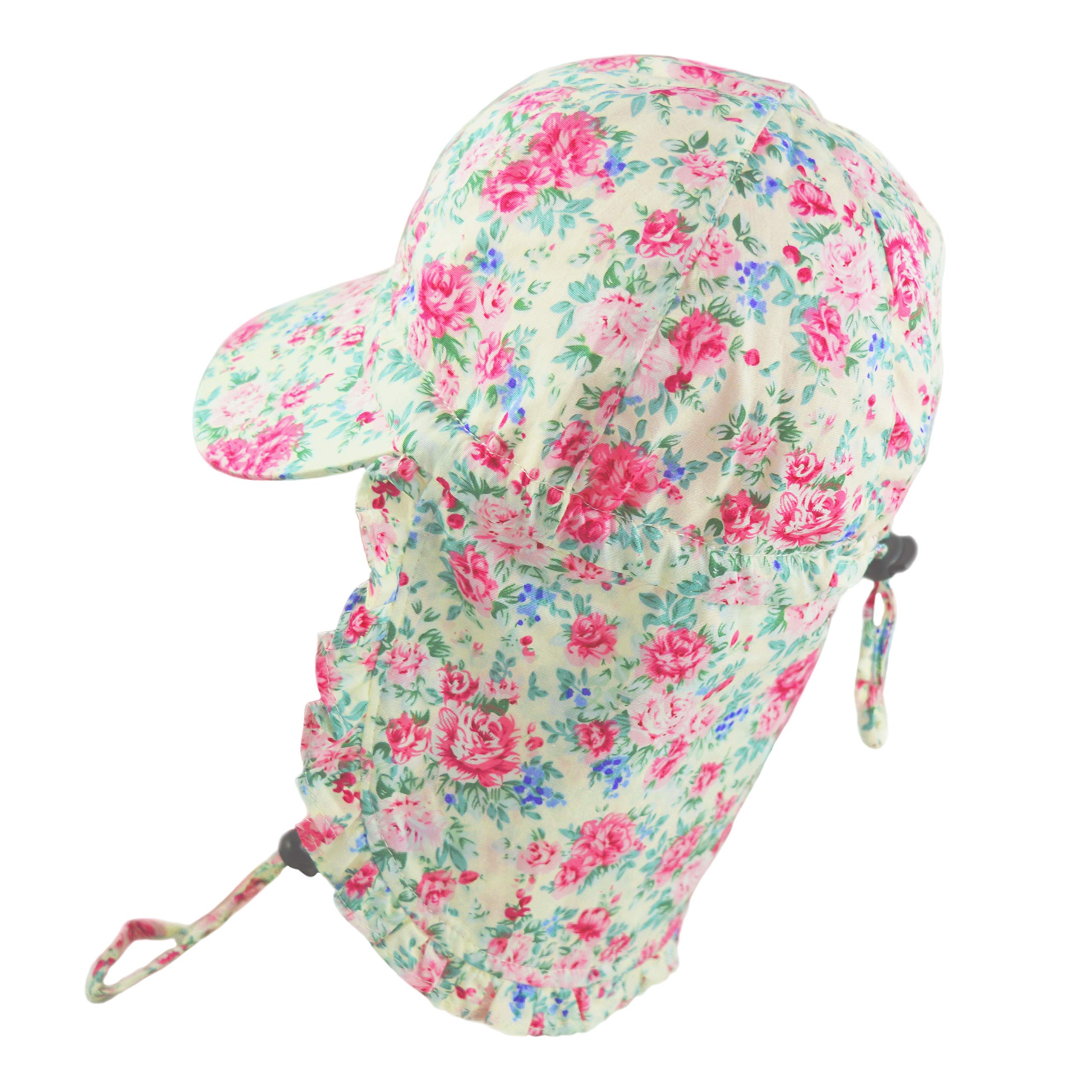 Pesci Baby Girls Sun Hats Summer Legionnaires Cap with Neck Protection Flap and Chin Strap Adjustable Frilly Floral Hat (Cream)