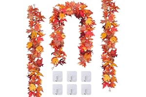 EZIGO 3 Pack Fall Decor for Home Fall Leaves Garland Thanksgiving Decorations Indoor Outdoor 5.8Ft/Piece Artificial Maple Leaf Garland for Autumn Harvest Halloween Party Thanksgiving Door Decor (Red)