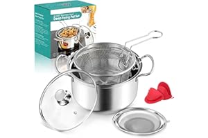 Deep Fryer Pot with Basket, OPENICE Stainless Steel Frying Pot with Basket Lid and Oil Strainer for Stove Top Frying, Boiling