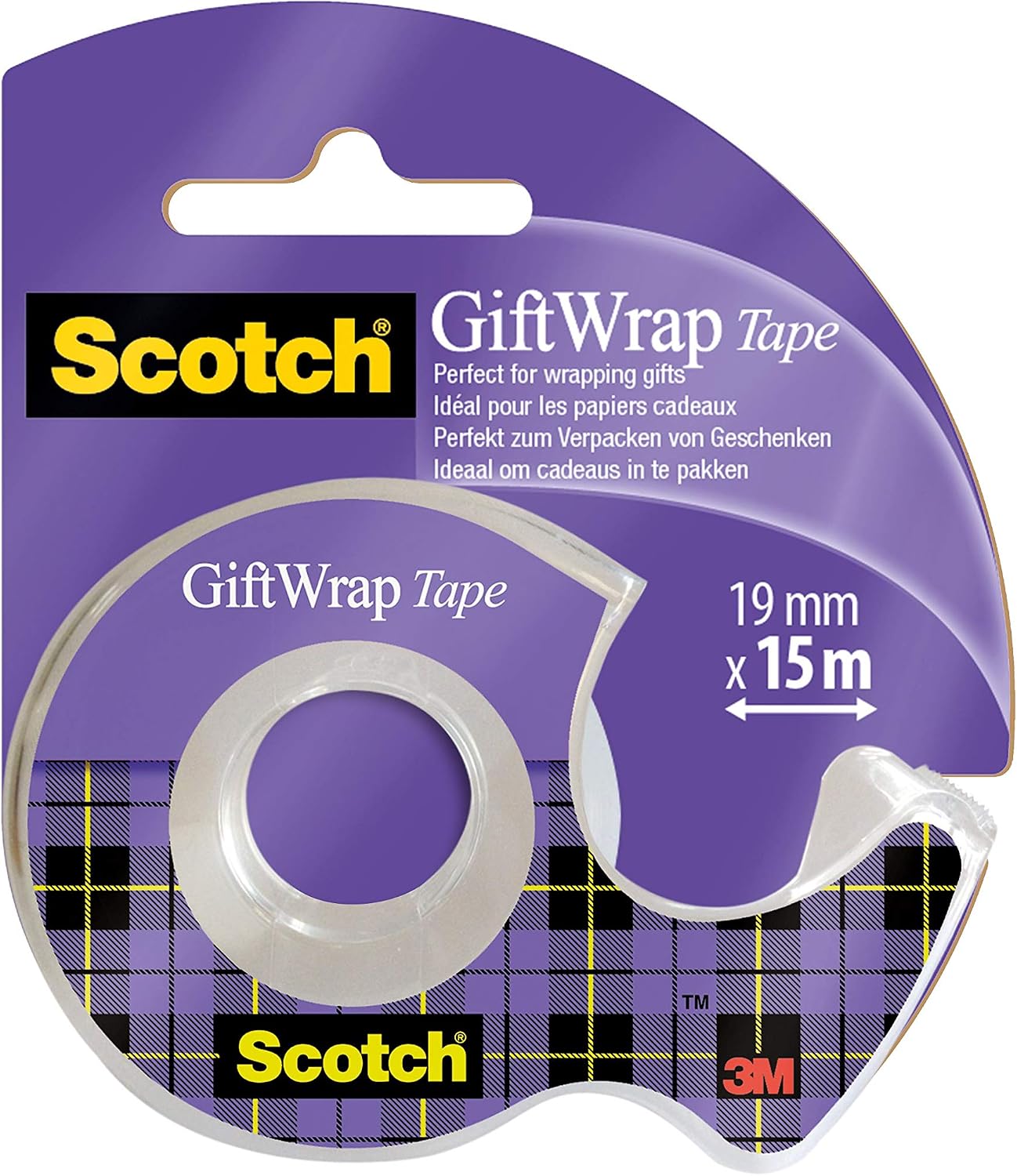 Scotch Gift Wrap Tape, 1 Roll on Handheld Dispenser, 19 mm x 15 m - Satin-Finish Clear Sticky Tape to Use on Gift Wrapping Paper