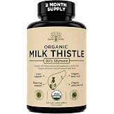 USDA Organic Milk Thistle Supplement Capsules - Liver Detox, 120 Count | Liver Cleanse &amp; Digestion, 80% Silymarin 250 mg, 2 Month Supply, Beetroot &amp; Artichoke Extract, Vegan, Non-GMO, Made in USA