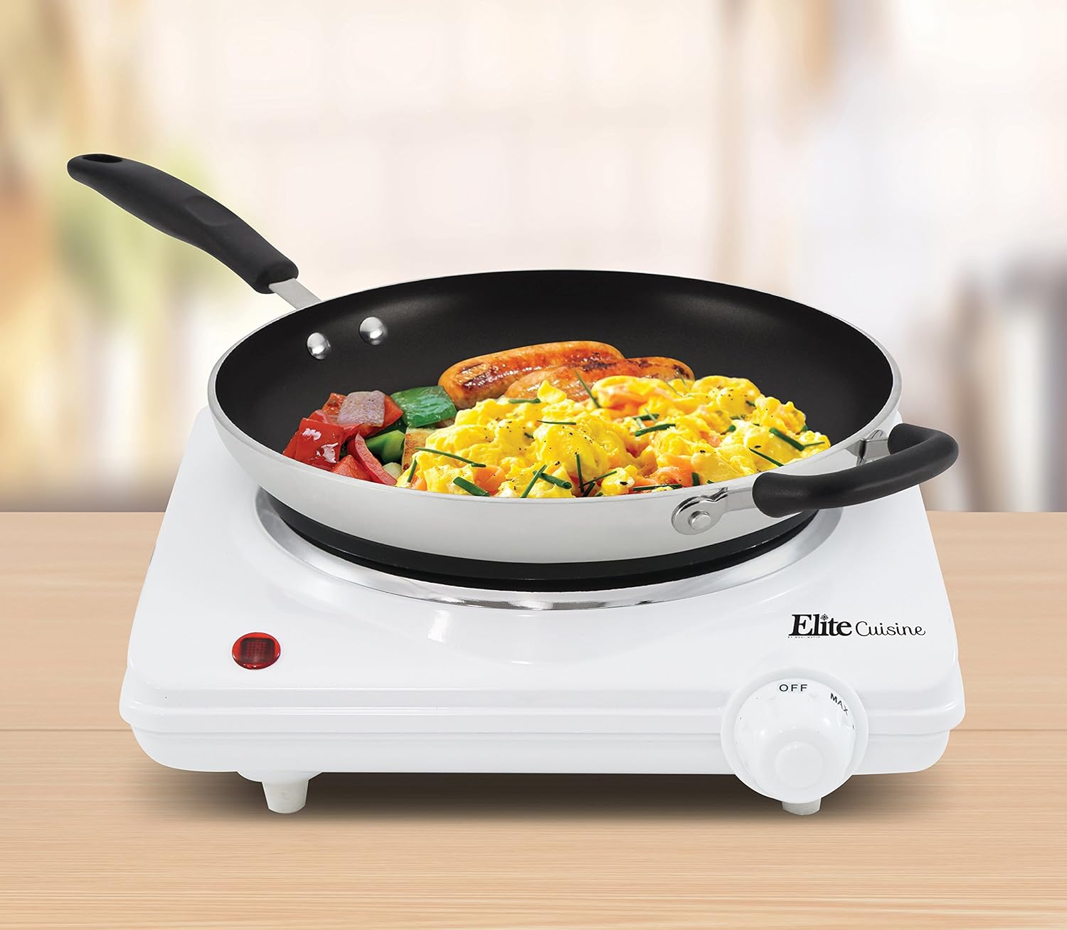 Maxi-Matic Elite Cuisine Countertop Electric Hot Burner, Temperature Controls, Power Indicator Lights, Easy to Clean, Single, White: Electric Countertop Burners: Kitchen & Dining