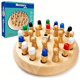 Wooden Memory Game, Montessori Toys, Memory Chess Board Game | Enhance Color Cognitive with 24 Colored Chess Pieces, Travel Games for 3 4 5 6 Years Old Boys Girls