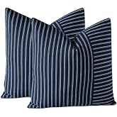 OTOSTAR Pack of 2 Striped Patchwork Farmhouse Pillow Covers Modern Accent Cushion Case Home Decor Throw Pillow Covers for Couch Sofa Bed Living Room Decorative Pillowcase 20 x 20 Inch (White Navy)