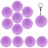 12Pcs Purple Faux Fur Pom Pom Balls,2.4 Inch Soft Faux Rabbit Fur Pompoms with Elastic Loop,Round Fluffy Pompoms for DIY Keychain Hat Shoes Garment Hair Pins Earrings Wedding Accessories