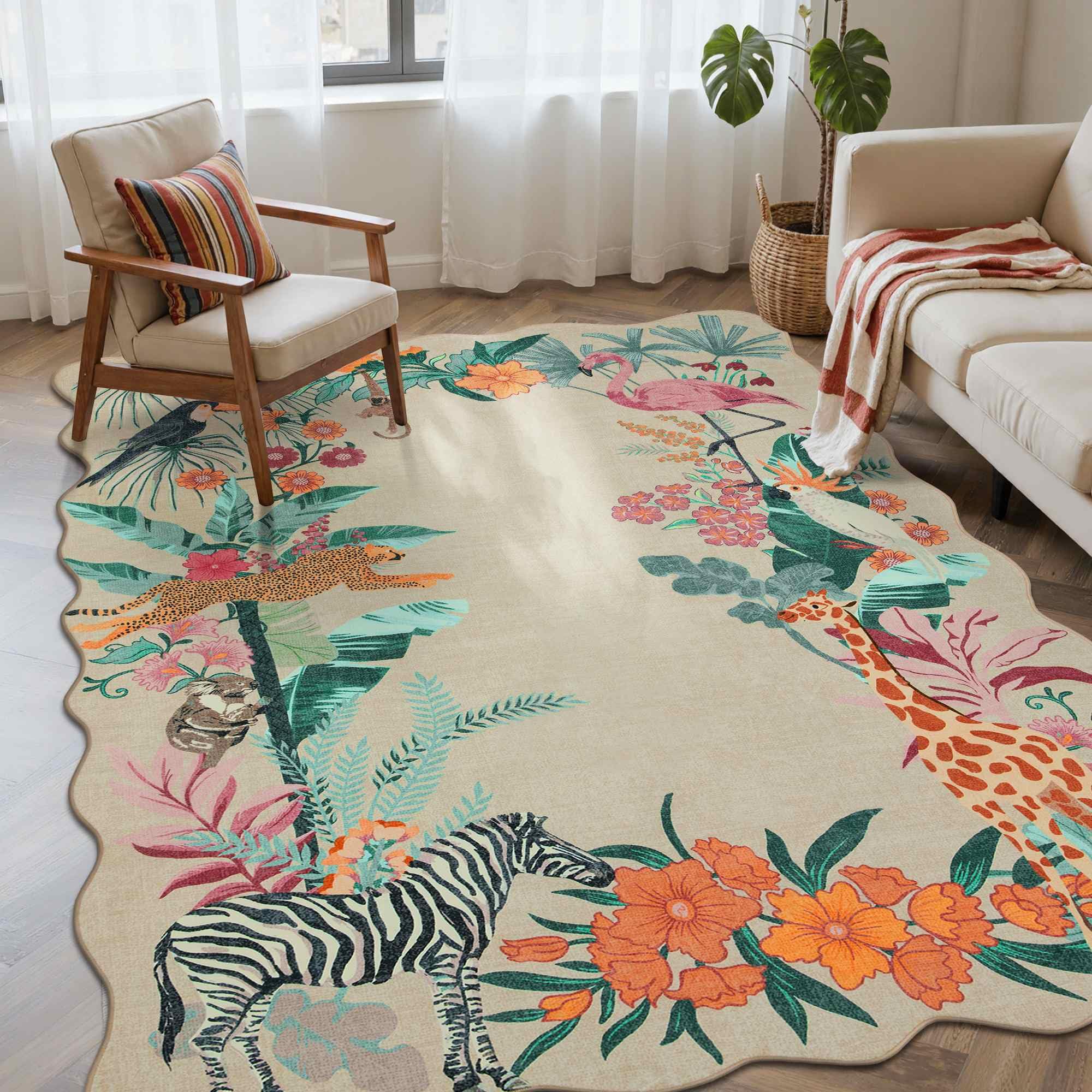 Rugxara 4x6 Rug for Living Room Bedroom, Beige Animal Washable Throw Rugs, Leopard/Cheetah/Zebra/Tiger Print Area Rugs, Non Slip & Low Pile Carpet for Indoor Dining Room,Kids Room and Nursery