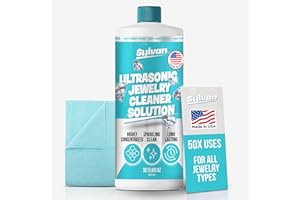 SYLVAN HILLS Ultrasonic Jewelry Cleaner Solution Concentrate + Free Polishing Cloth | 500+ Uses | 32 Oz | Made in The USA | Compatible with All Ultrasonic Cleaners | Cleaner Liquid | Rings, Necklaces & Eye Wear