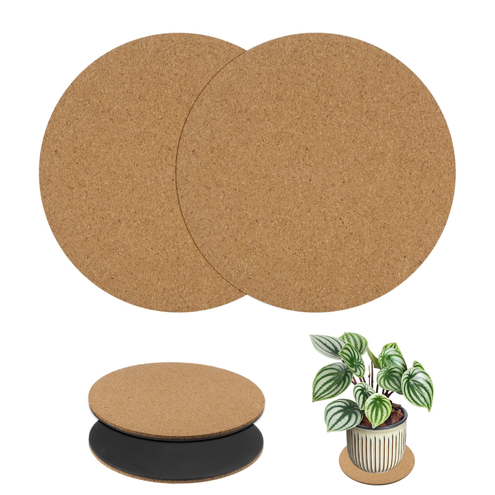 M METERXITY 2-Pack Cork Plant Coasters, 10 Inch Round Coasters Pads Cork Plant Mats Cork Pads for Plants/House/Garden/Indoors/Outdoors, Plant Cork Mats