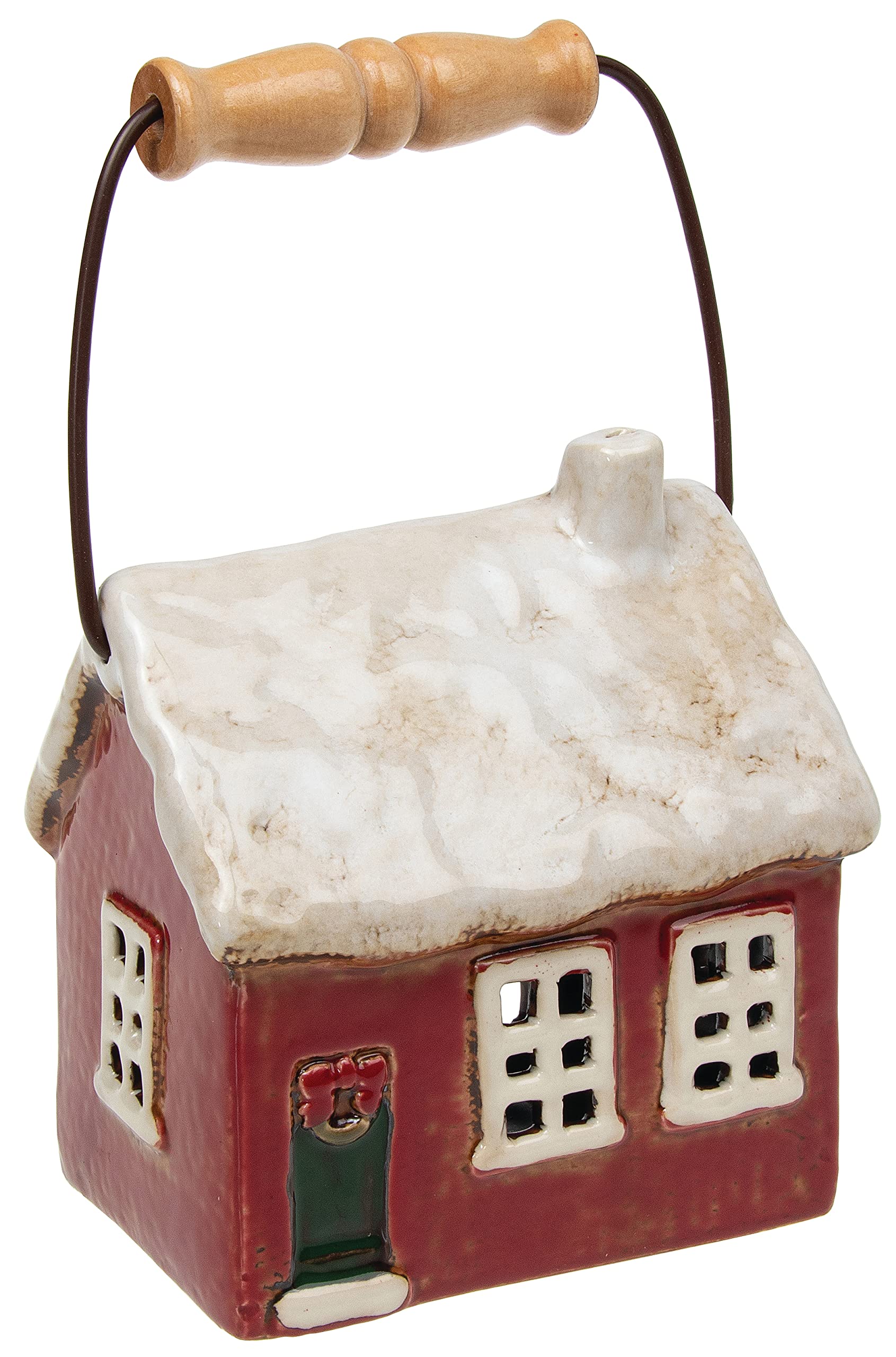 Shudehill Giftware Village Pottery Christmas Cottage Ceramic Red and White Lantern