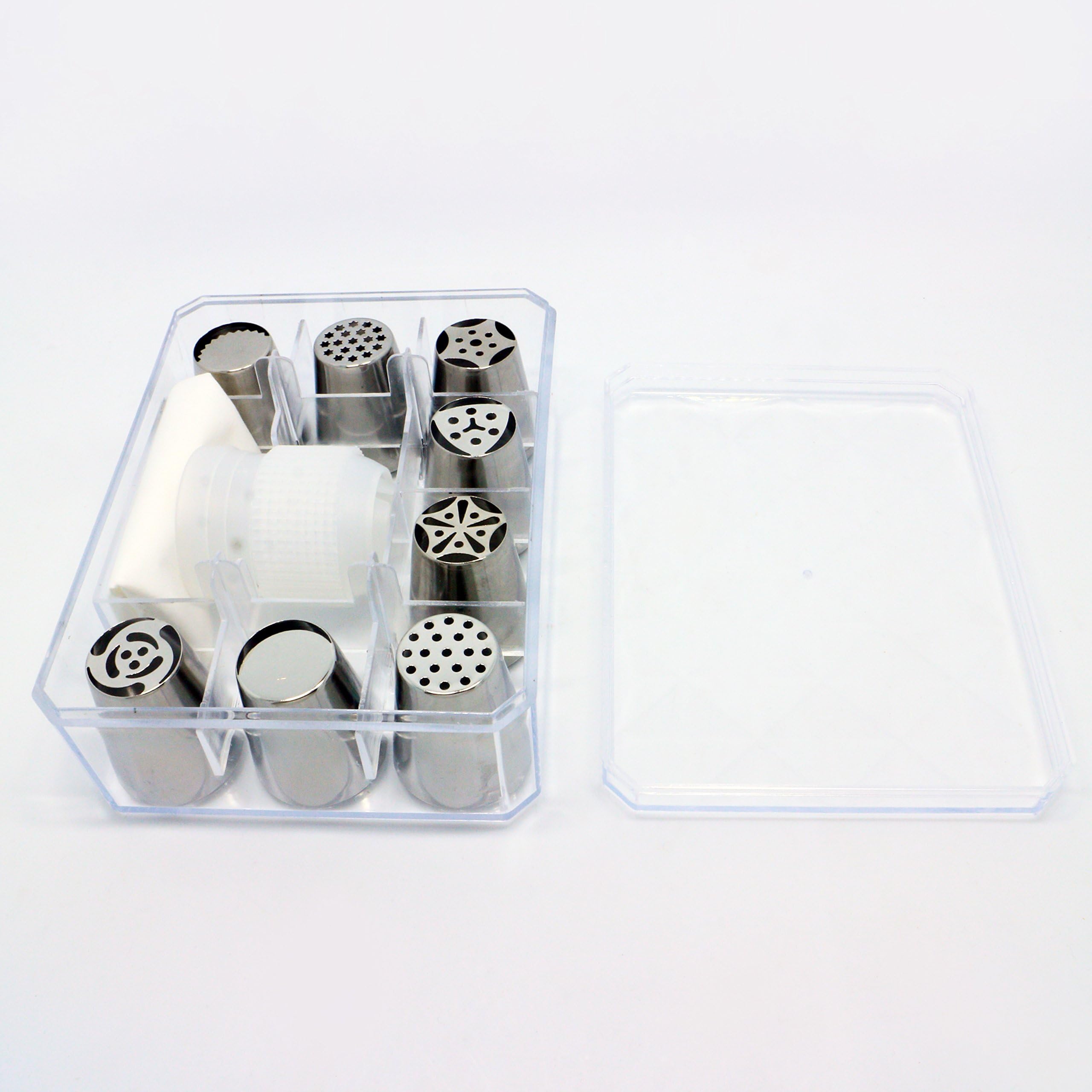 Husun 8pcs Russian Piping Tips Set Stainless Steel Icing Tips Cake Decorating Tips Set DIY Pastry Tubes Cupcake Decorating Nozzle with Durable Storage Box