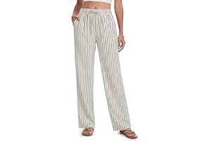 SEVEGO Tall Women 32"/34"/36" Inseam Casual Linen Pants Striped Wide Leg Pants with Pockets