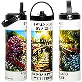 Bsolid Flip Straw Tumbler-The Path-Beautiful Floral and Cobblestone Bridge Straw and Handle Spiritual Poetry Tumbler-For Ice Water, Iced Coffee, Hot Beverages, Smoothies, and Poetry Lovers-20oz Size