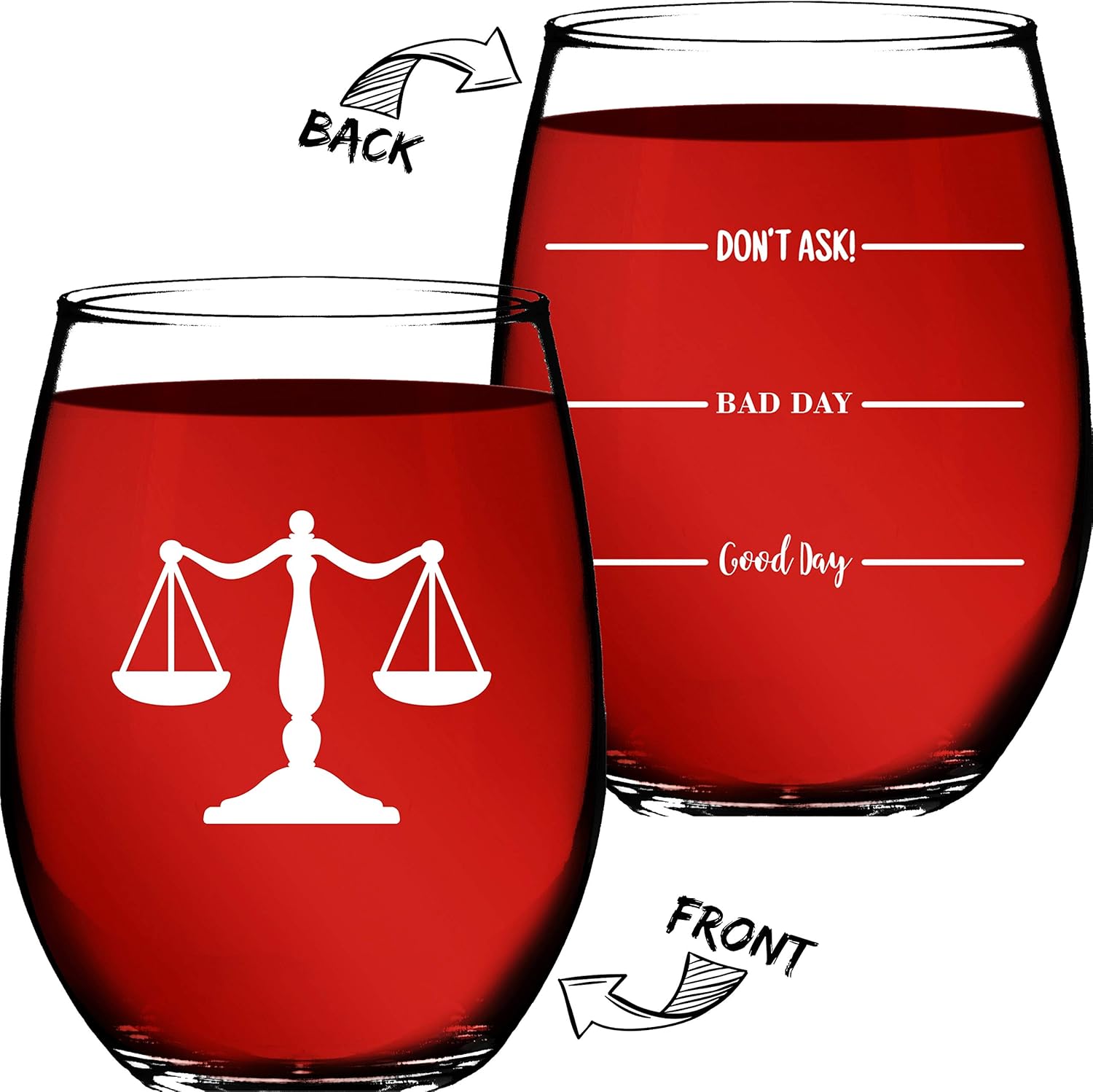 Lawyer Gifts – (2 Sided) Funny Unique Novelty Stemless Wine Glass Birthday or Christmas Gifts For Paralegal, Attorney, Legal Assistant, or Law Student - Lawyer Gifts For Women & Men