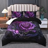 Tuzaovy Purple Rose Queen Comforter Set, Purple Bedding Set, Rose Bedroom Decor