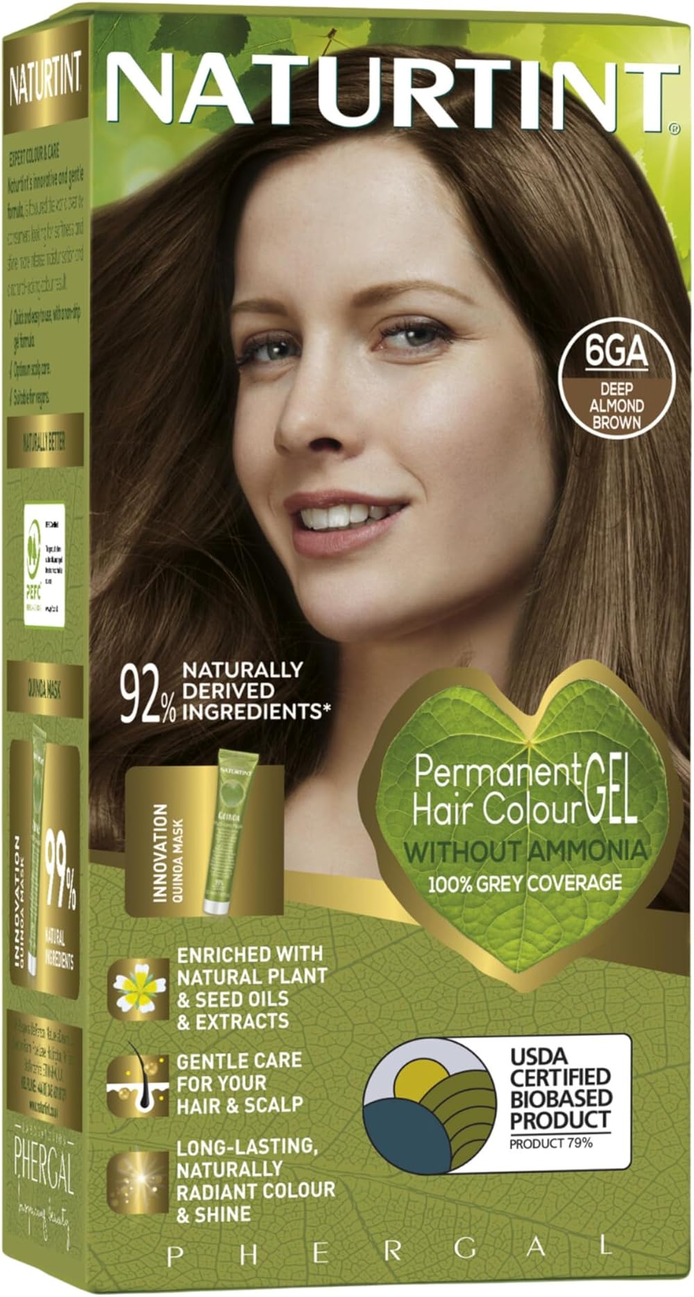 Naturtint 6GA Deep Almond Brown Permanent Hair Colour Gel 60ml 60ml + 50ml Mask