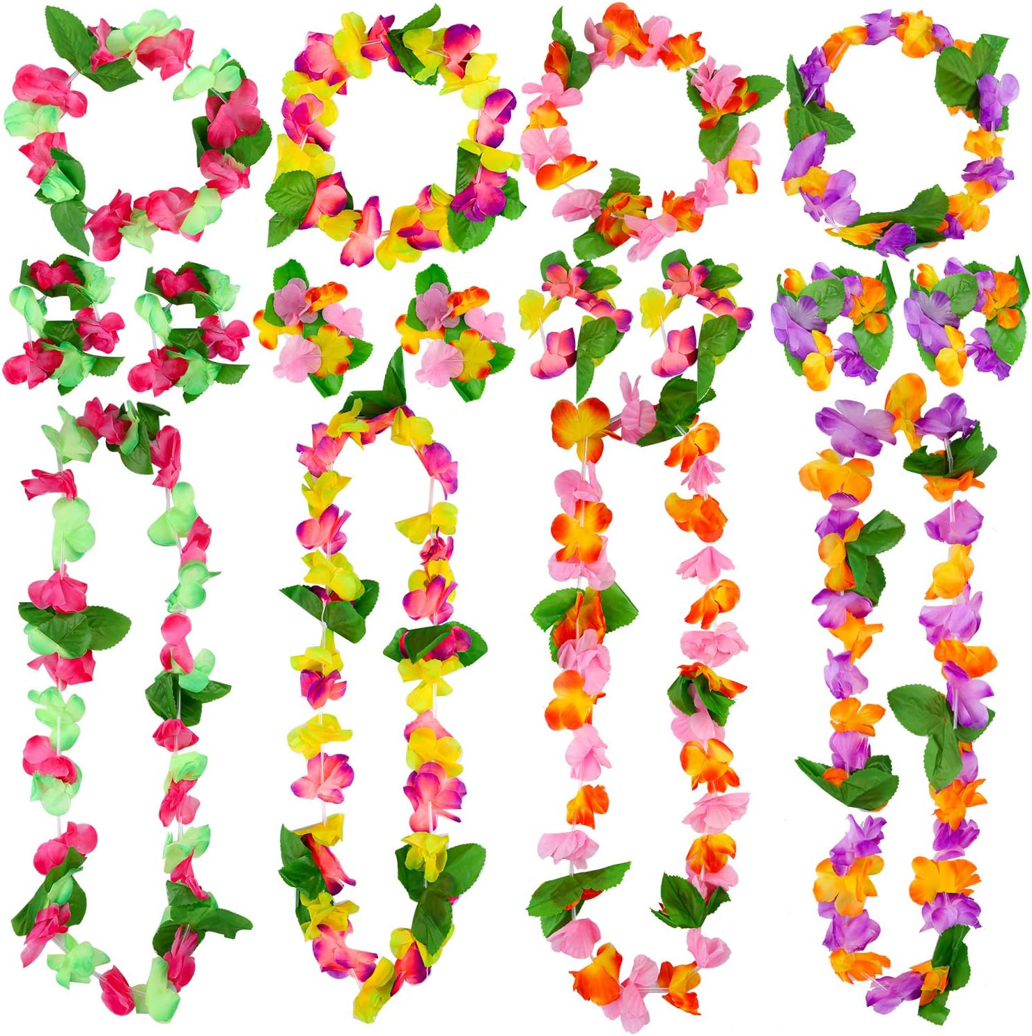 Cooraby 16 Pieces Hawaiian Garlands Bulk Silk Flower Leis Banner 8