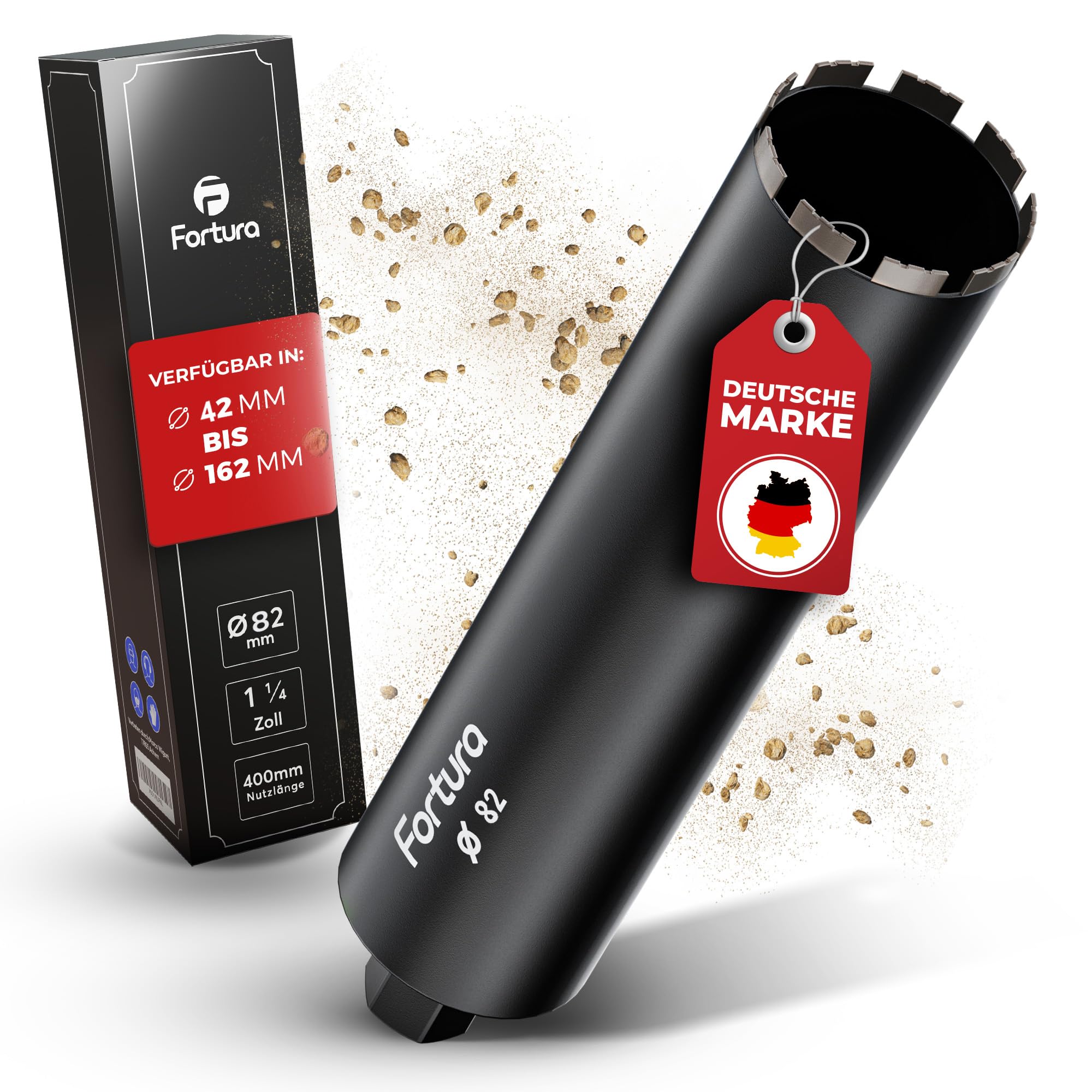 Fortura Core Drill, 82 mm Diameter, 400 mm Length, Diamond Point, 1 Count