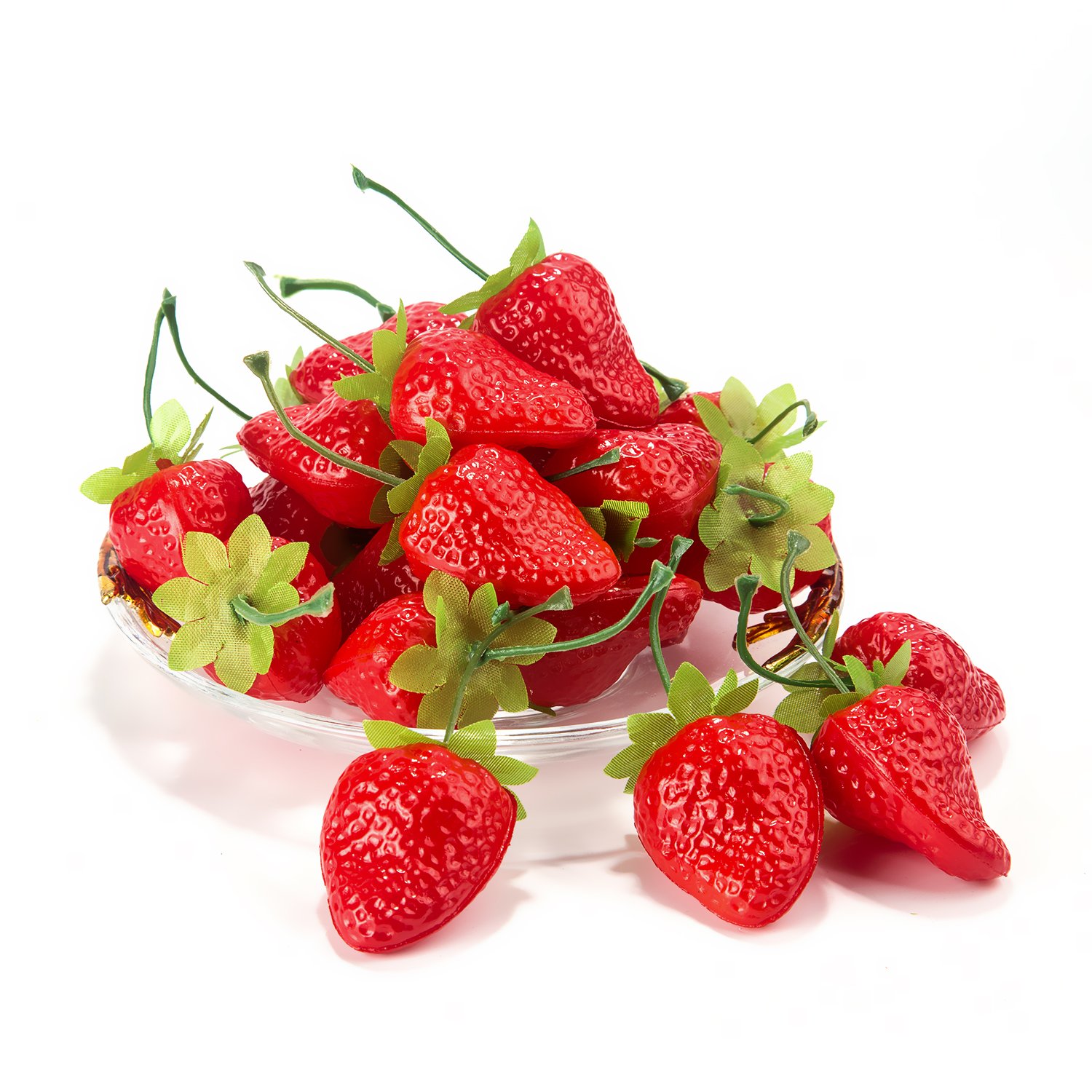 Dinopure 30pcs Artificial Lifelike Simulation Small Dard Red Strawberry Set Decoration Fake Fruit Home House Kitchen Decor