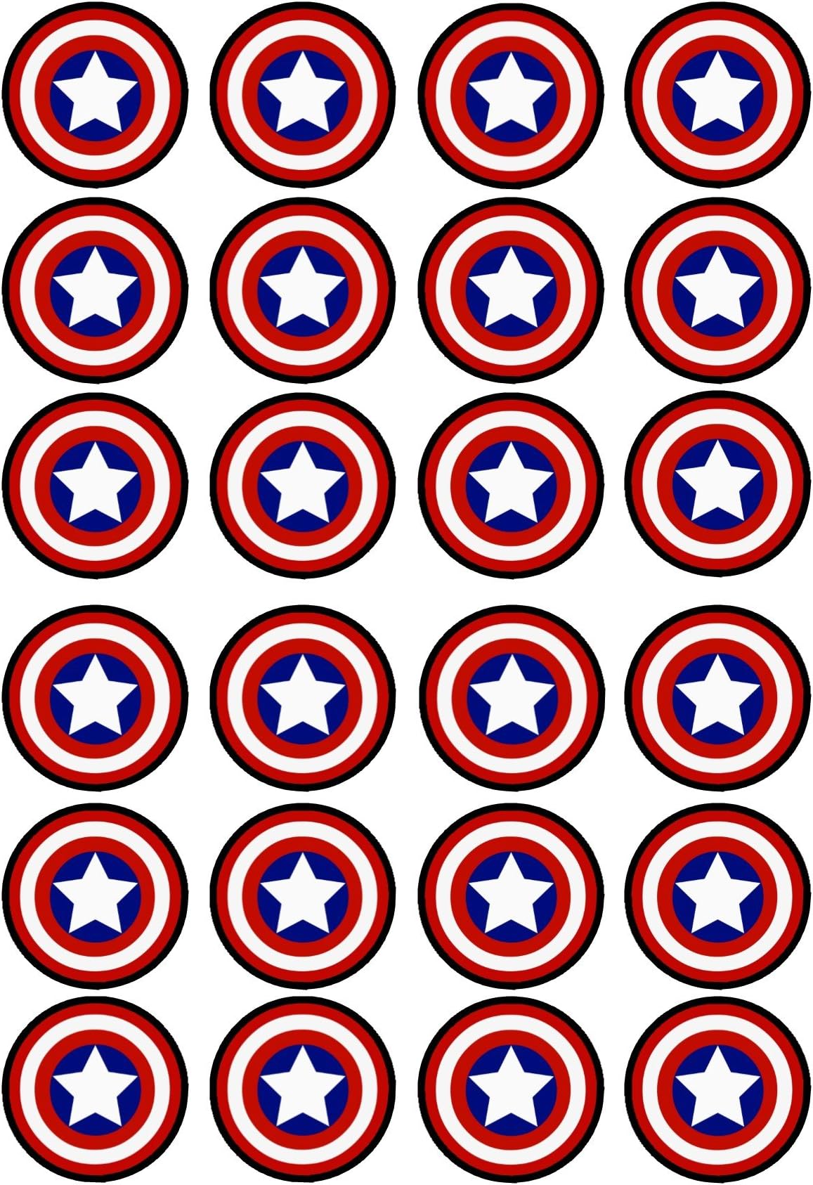 24 Captain America Shield Edible Premium Thickness SWEETENED Vanilla,Wafer Rice Paper Cupcake Toppers/Decorations