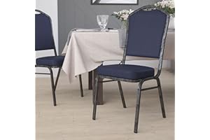 BizChair Crown Back Stacking Banquet Chair, Navy Vinyl/Silver Vein Frame