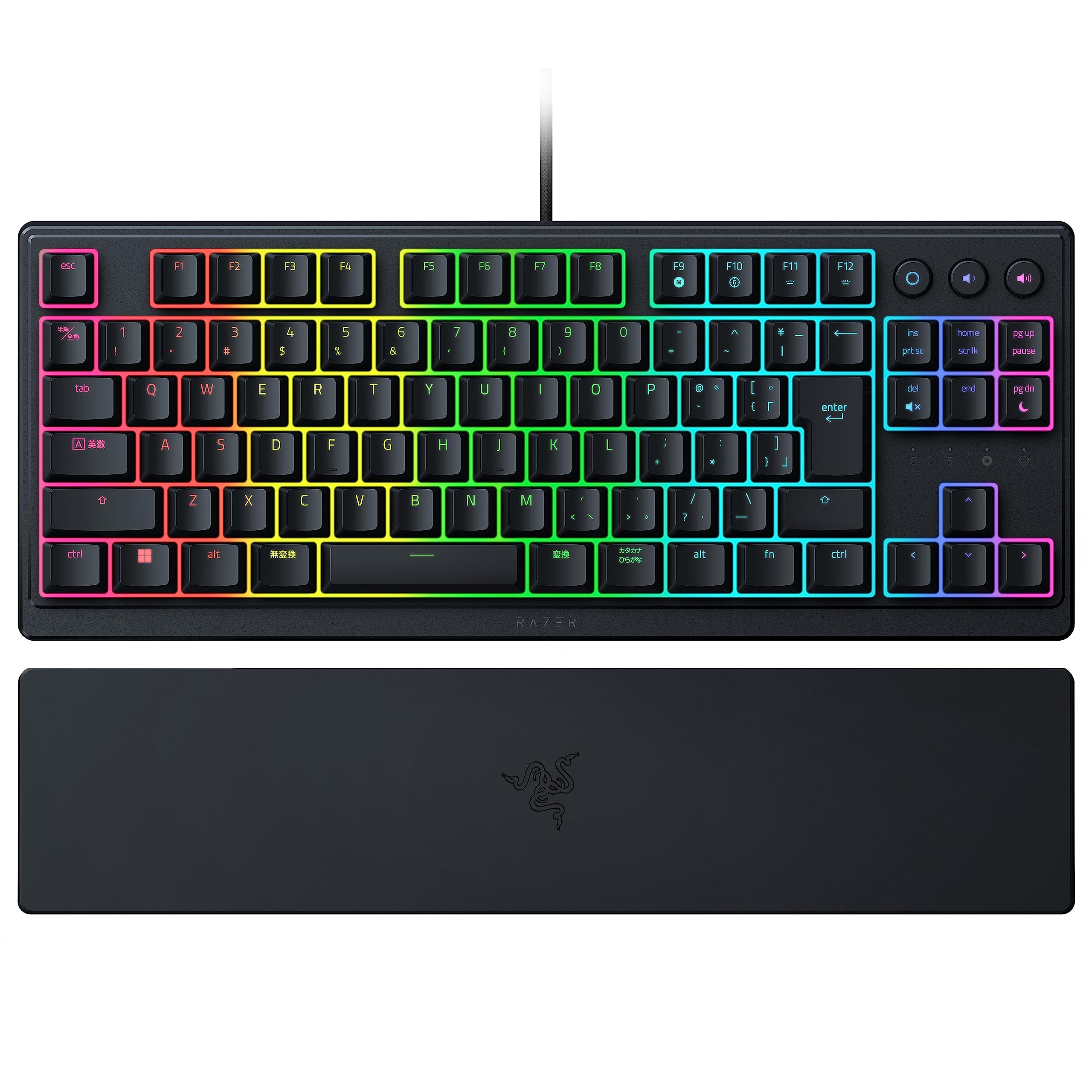 Razer レイザー Ornata V3 Tenkeyless JP 心地良いクリック感のメカ・メンブレンスイッチ搭載テンキーレス薄型有線キーボード ロープロファイル バックライトが光る専用メディアキー UV コートキーキャップ Chroma RGB ライティング マグネット式リストレスト付属 日本語配列 【日本正規代理店保証品】オルナータ ブイスリー テンキーレス ジェイピー商品画像