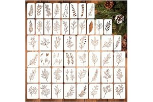 YHSLMH Leaf Stencils for Crafts Small Leaves and and Branches Paint Plant Stencil for Painting On Wood Wall Card Making, Tiny Nature Vine Herb Essential Art Stencils for Adults Kids (50 Leaves)