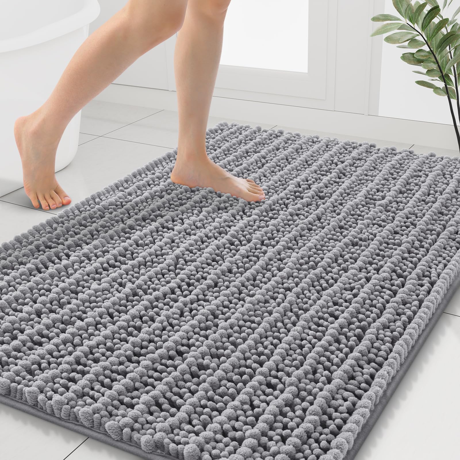 Photo 1 of Smiry Bathroom Rugs Mat 40x32, Extra Soft Absorbent Chenille Bath Rugs, Non Slip Rubber Backing Machine Washable Quick Dry Bath Mats for Bathroom Floor, Tub, Shower, Home Decor Accessories, Grey