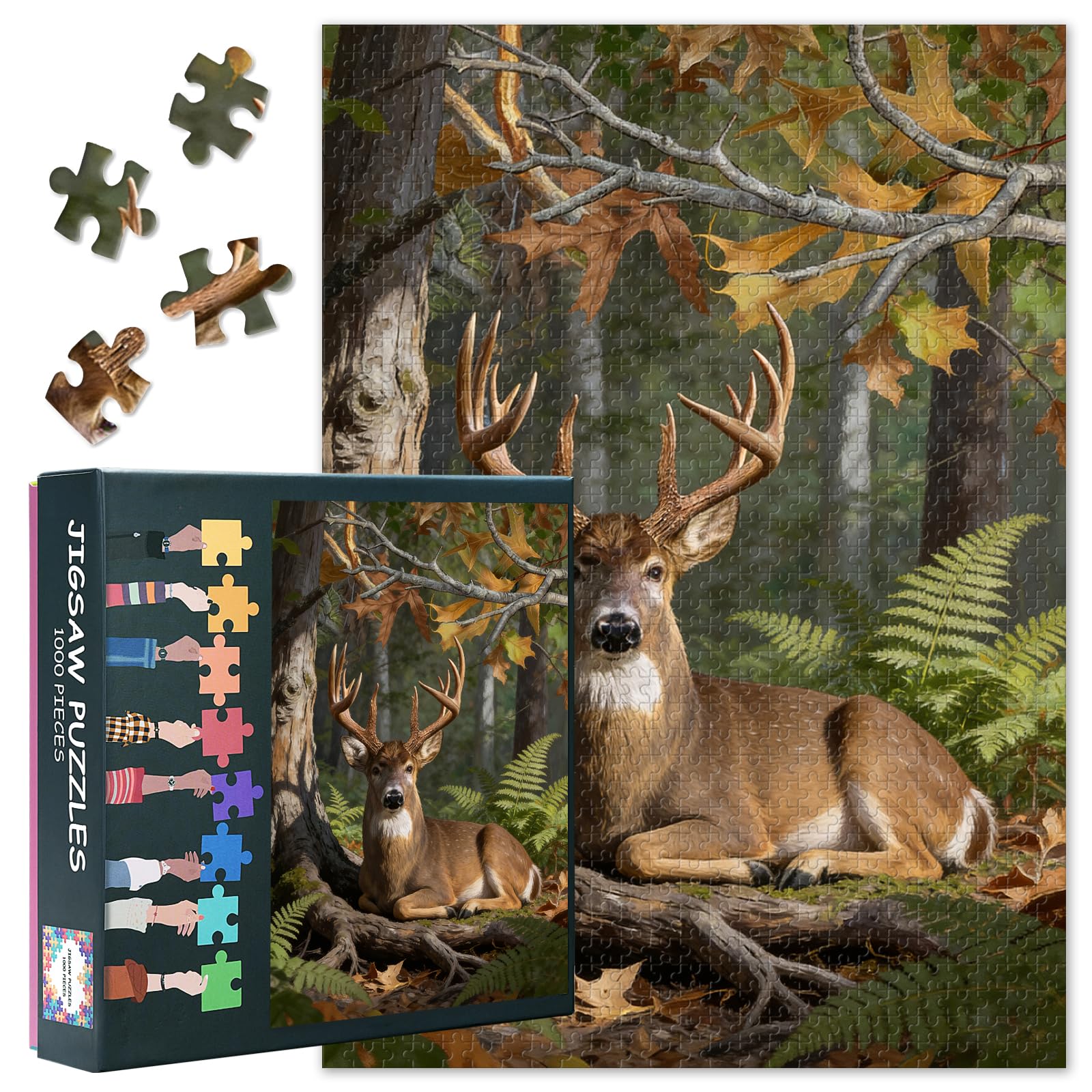 Jigsaw Puzzles 1000 Pieces for Adults, White-Tailed Deer in Autumn Forest with Vibrant Fall Colors, Premium Challenging Adult Jigsaw Puzzle, Gift Idea(27.5x19.7 Inches) — image 1