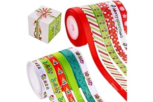 PISKEKAT Christmas Ribbon 3/8 Inch x 60Yards(12 Roll x 5 Yards), Grinchs Ribbon for Gift Wrapping Crafts DIY Grinchs Christmas Decorations Holiday Xmas Decorations
