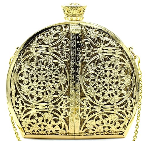 Tooba Handicraft Party Wear Metallic Crafted Box Clutch Bag Purse For Bridal, Casual, Party, Wedding