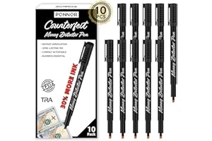 PONNOR Counterfeit Money Detector Pen (10 Pack) Bill Marker Universal False Currency Checker Cash Tester with 30% More Ink with Upgraded Chisel Tip for Personal & Commercial Use